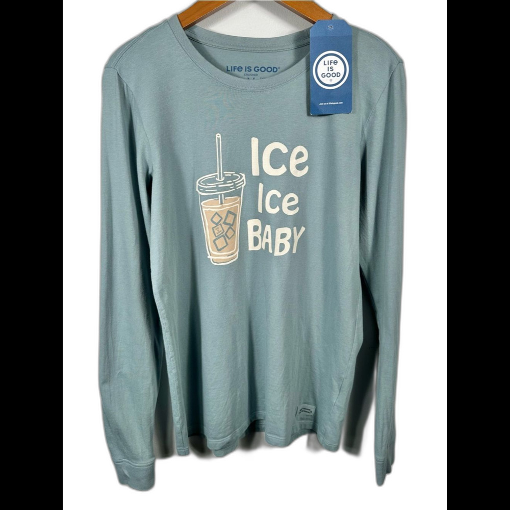 Life Is Good Ice Ice Baby Coffee Crusher Long Sleeve Tee NWT Size Medium Casual